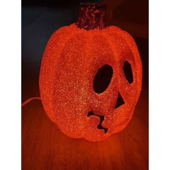 Melted Plastic Popcorn Pumpkin Jack O' Lantern Orange Halloween with Cord/Light - Picture 3 of 9